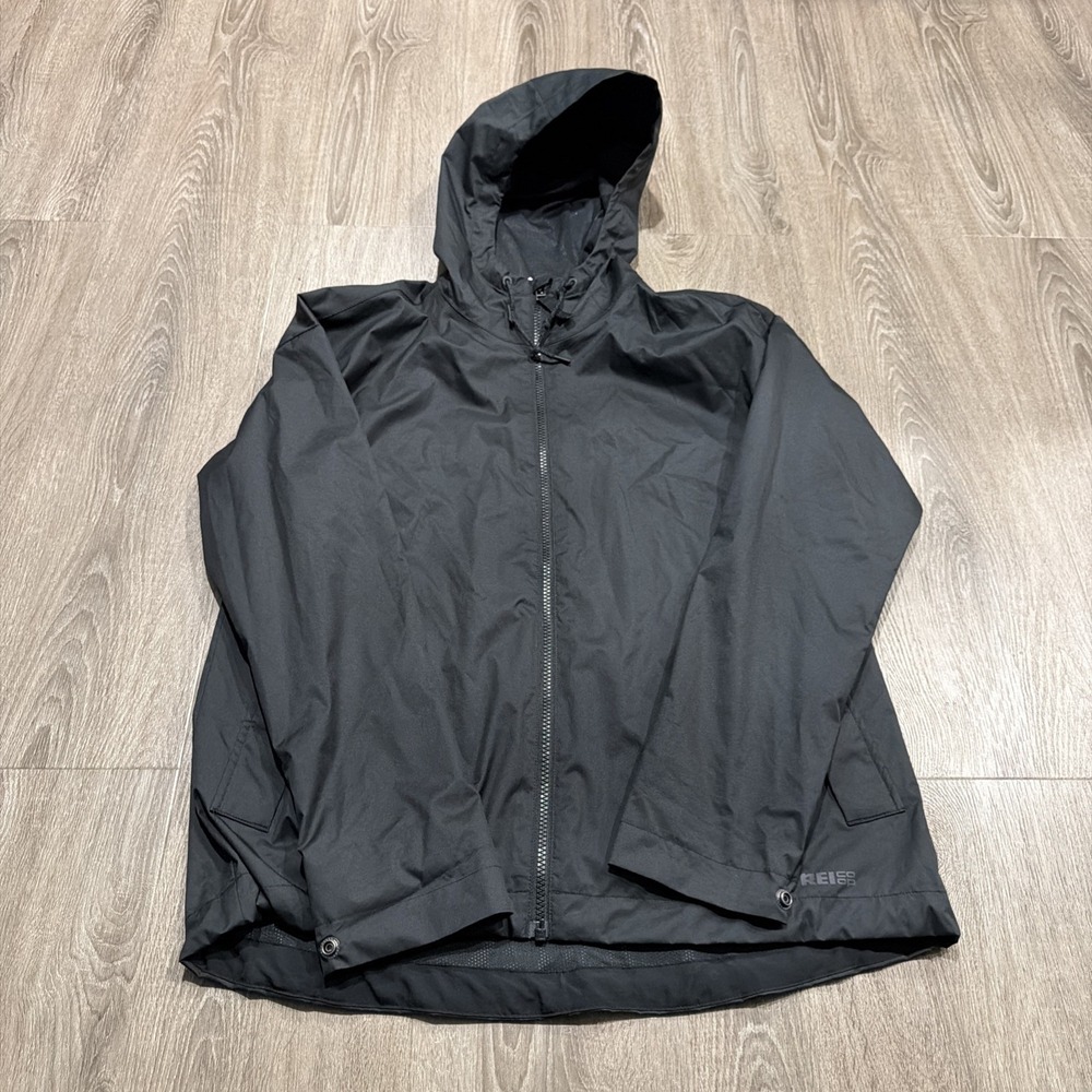 REI CO-OP Rain Jacket‎ Women's Small Black Full Zip Hooded Windbreaker